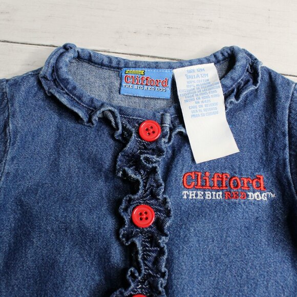 Clifford Vintage Denim Jean Jacket Top Baby Girl's Size 12 Months Big Red Dog - Picture 4 of 6